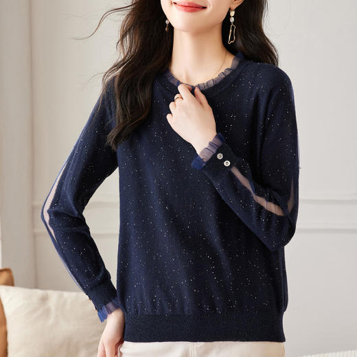 针织打底衫女早春秋季2026新款大码女装蕾丝长袖t恤上衣洋气小衫 商品图1