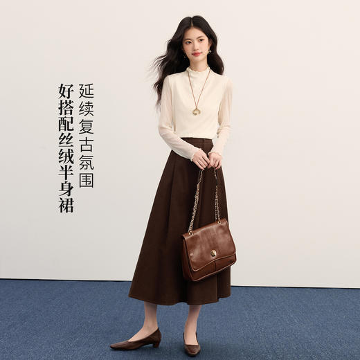 【11/5新品】熙世界琥珀流光风灯芯绒半身裙女秋冬设计感丝巾复古咖色a字伞裙 商品图2