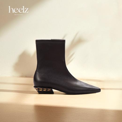 【黑檀木】heelz设计师手工鞋履｜H小方跟弹力羊皮瘦瘦靴 3公分 商品图0