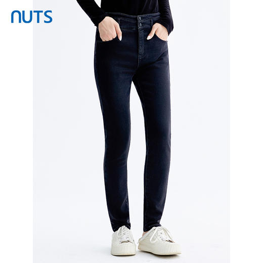 NUTS那时商场同款冬黑色高腰修身铅笔裤水洗牛仔长裤女5491103A1 商品图5