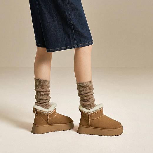 千百度厚底时尚雪地靴女增高加绒保暖短靴棉鞋暖暖靴A25702713 商品图4