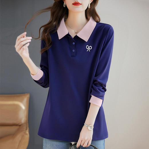 polo领长袖t恤女春秋2026新款春秋单穿翻领上衣爆款中长款打底衫 商品图2