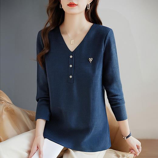女士新款长袖内搭打底衫女正肩上衣秋冬薄款气质百搭减龄V领T恤 商品图4