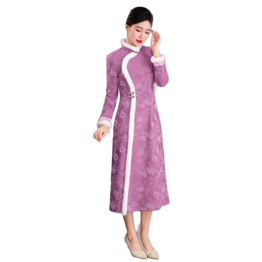 艾旗绣时尚改良新中式针织提花加绒长袖旗袍2025冬新款日常大摆裙209673 商品图4