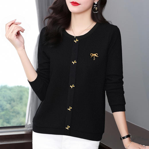 黑色高级上衣女大码长袖t恤打底衫女士秋季新款中年妈妈洋气小衫 商品图2