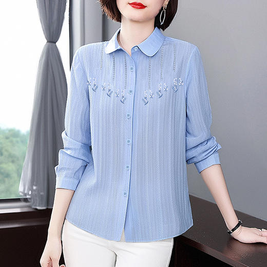 纯棉衬衫女春秋款2026大码女装休闲棉麻小衫新款上衣妈妈长袖衬衣 商品图0