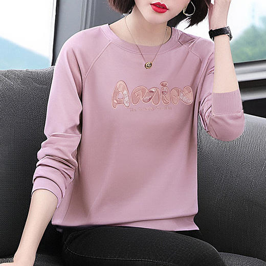 圆领卫衣女长袖春秋季2026年新款大码胖mm宽松t恤打底衫套头上衣 商品图4