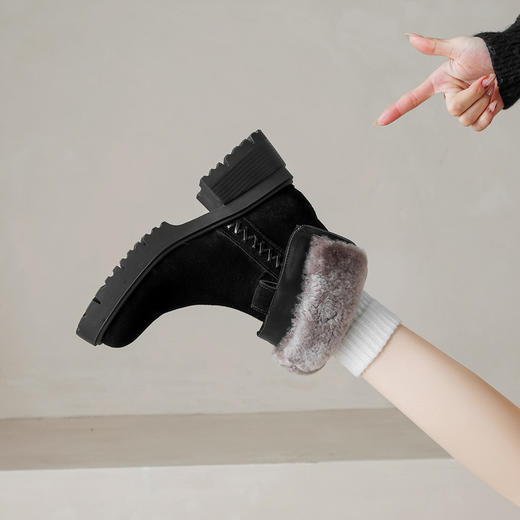 【预售5天】冬季羊皮毛一体厚底雪地靴女真皮保暖大棉鞋高跟加绒厚毛短靴168XY&1681470 商品图4