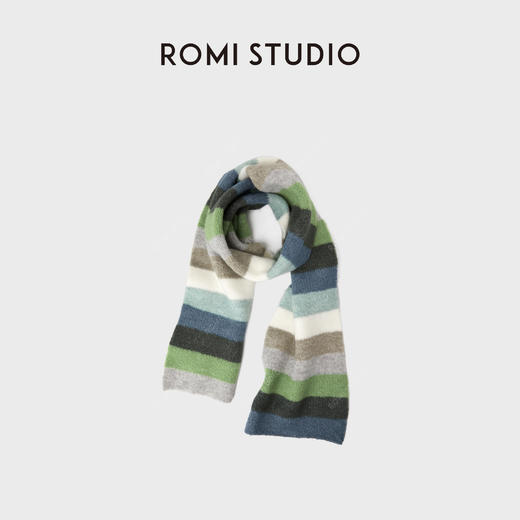 ROMI STUDIO“柔软不扎”羊毛撞色条纹围巾百搭针织围脖RWCAP06908 商品图0