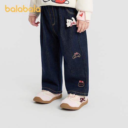 巴拉巴拉女童牛仔裤直筒裤秋冬2025新款长裤绣花洋气 商品图1