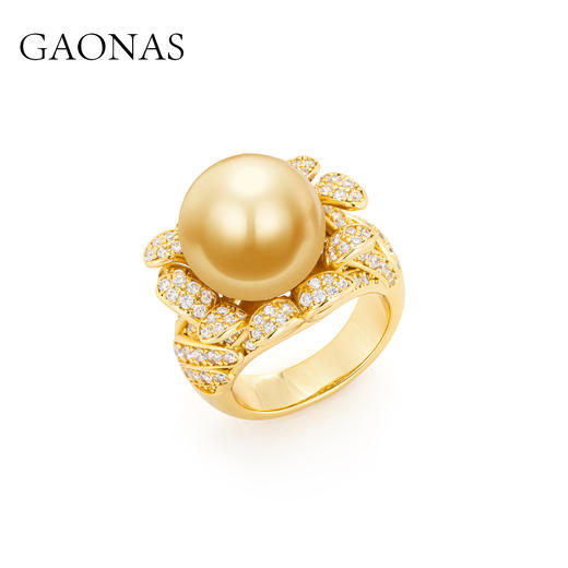 GAONAS 仿珍珠戒指 女士花朵设计14mm金色珠戒指11755JGO 商品图1