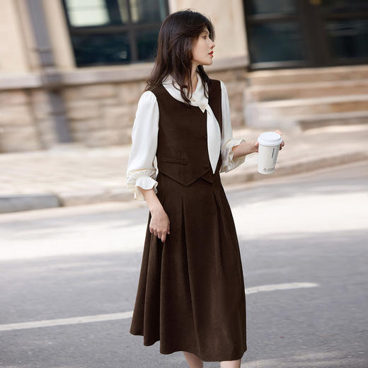 【11/5新品】熙世界高智感miu系假两件连衣裙女长袖通勤飘带长裙2025秋冬新款 商品图3