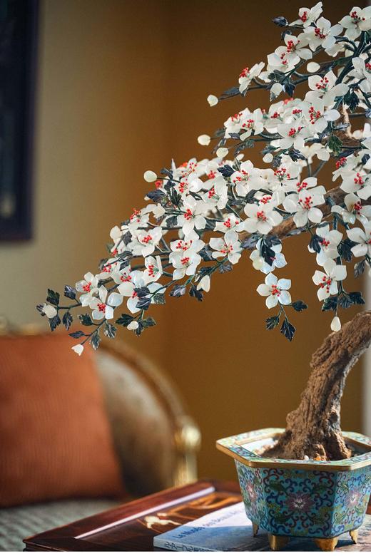 【已售】独角鹿西洋古董 20世纪中国创汇时期出品宝相花纹景泰蓝盆装饰「海棠花」珍宝像生盆景 商品图1