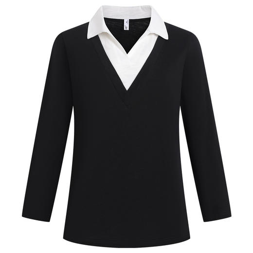 翻领女t恤长袖秋季新款上衣2026年春秋款大码中年妈妈纯棉打底衫 商品图4