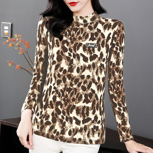 半高领打底衫女长袖2026年秋冬新款内搭豹纹女装上衣大码宽松T恤 商品图4