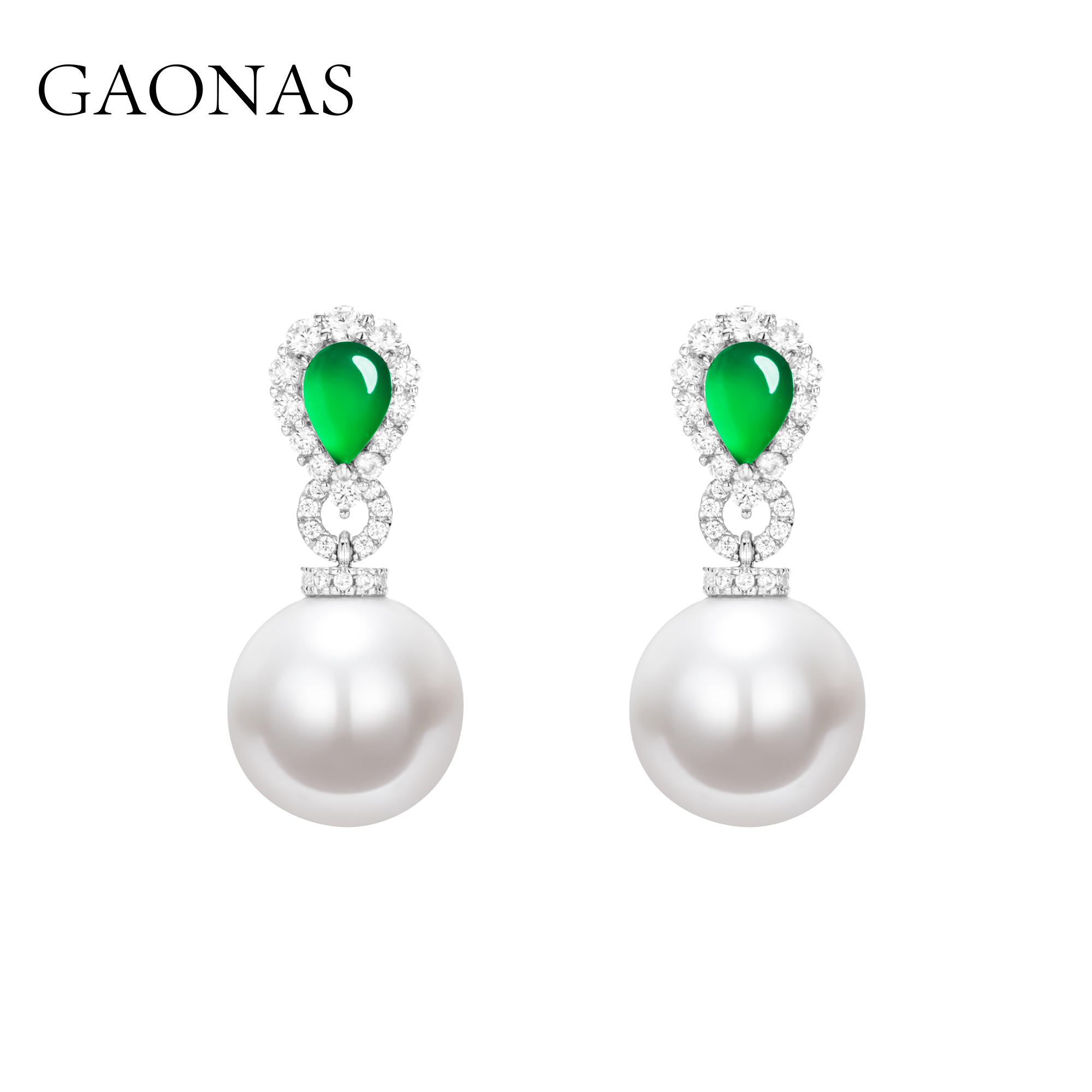 GAONAS 仿珍珠耳饰 时尚显贵奢丽14mm白色珠耳环11707EW