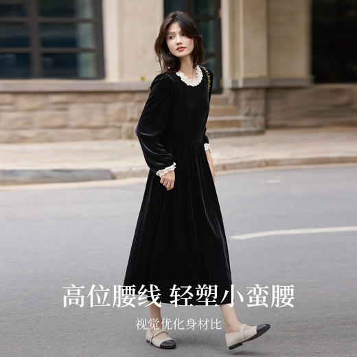 【11/5新品】熙世界巨好看的赫本风连衣裙女高级感法式黑丝绒长裙2025秋冬新款 商品图2