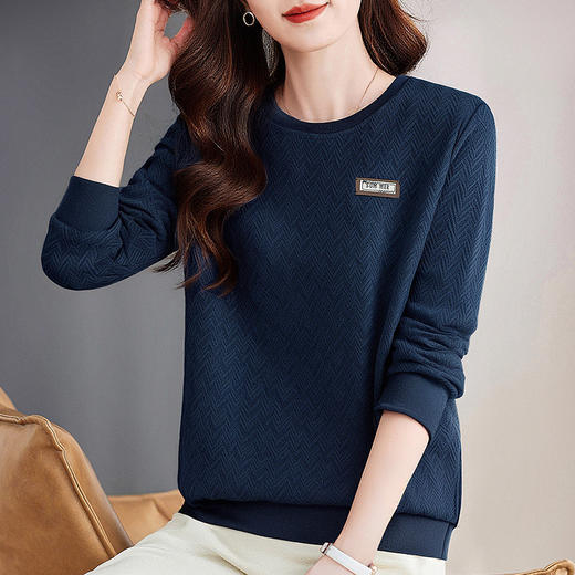 休闲长袖t恤女士打底衫秋冬大码可外穿2026新款宽松显瘦圆领上衣 商品图0