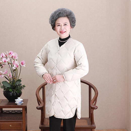 丁摩轻薄羽绒服中长款新款圆领长款韩版无领内胆AL 商品图1