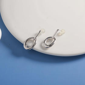 【宏艺珠宝】银韵椭圆极简·银s925耳饰