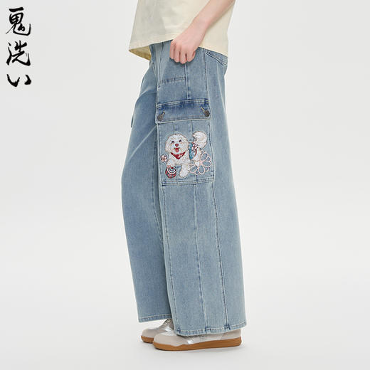 ONIARAI/鬼洗25秋冬新品泥棒蓝女款来福绣花工装牛仔裤 25N4411 商品图0