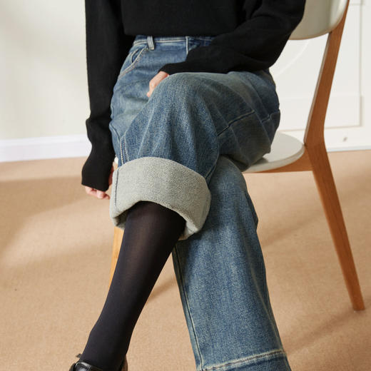 【加绒-九分-窄版-阔腿】逸阳秋冬磨毛弹力挺括有型直筒牛仔裤4910B1 商品图8