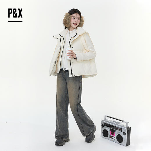 P&X设计师女装2025冬季分式马甲保暖短款羽绒服825424075 杏色 商品图4