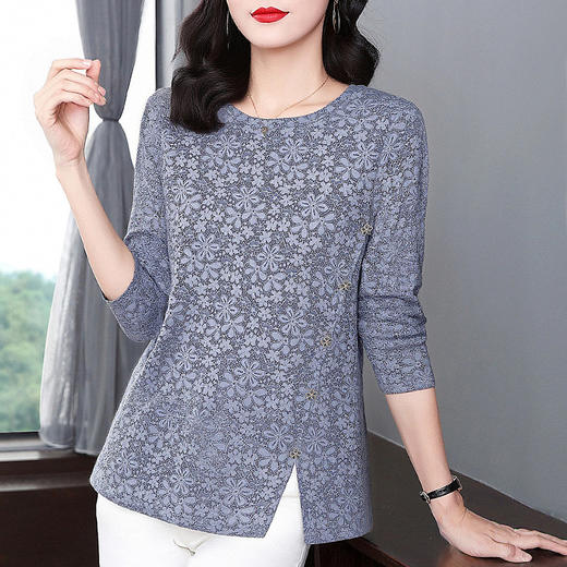 长袖蕾丝小衫女秋季新款大码女装胖mm宽松显瘦上衣气质洋气打底衫 商品图0