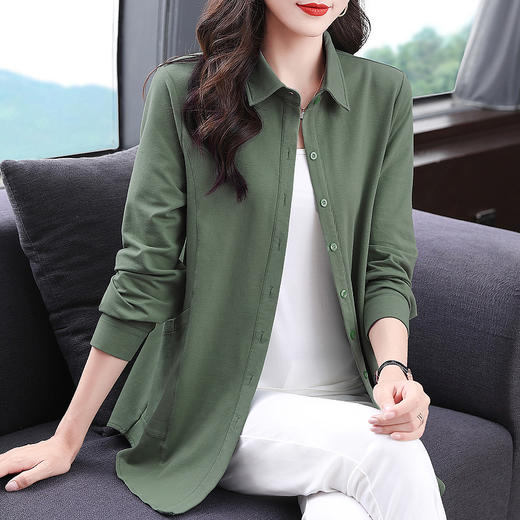 纯棉长袖衬衫女2026年新款大码女装中年妈妈中长款衬衣外套上衣 商品图2