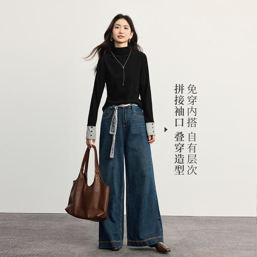 【11/5新品】熙世界「宝藏发热T」黑色半高领打底衫女秋冬内搭洋气长袖t恤上衣 商品图2