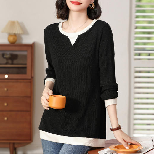 2026新款春装黑色长袖t恤女大码中长款打底衫宽松显瘦遮屁股上衣 商品图0