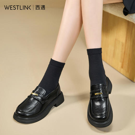 西遇一脚蹬乐福鞋女新款秋季百搭复古法式单鞋黑色厚底小皮鞋K0057309 商品图1