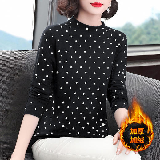 黑色半高领打底衫女秋冬季2026新款大码波点上衣妈妈女士长袖t恤 商品图3
