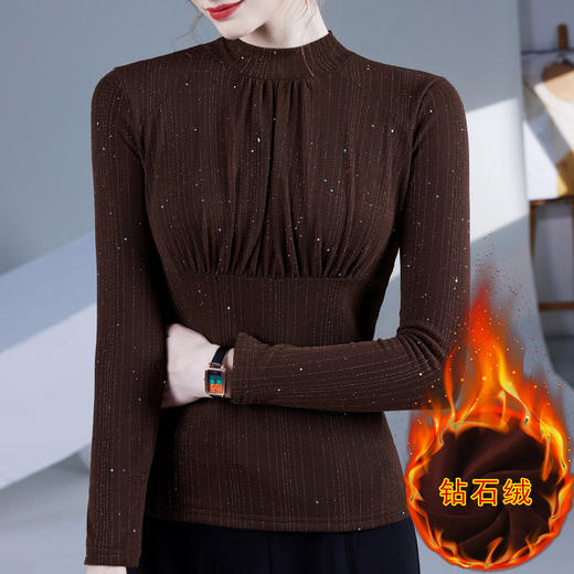 雀说褶皱打底衫女加绒加厚网纱长袖t恤洋气内搭上衣女AL48025 商品图0