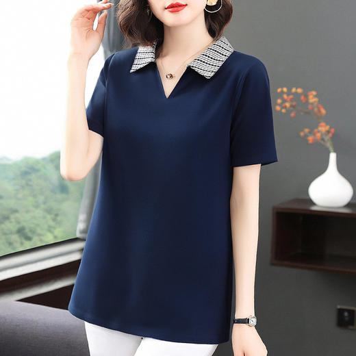 芳妮诗大码女装休闲polo领女士短袖t恤2026新款夏季有领撞色上衣 商品图3