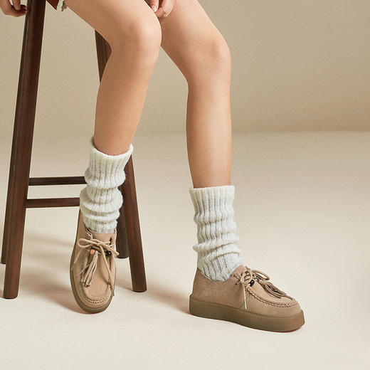 千百度复古厚底袋鼠鞋女款休闲德训鞋增高运动乐福鞋A25126804 商品图2