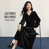 【11/5新品】熙世界法式赫本千金风丝绒连衣裙女秋冬气质名媛木耳边V领小黑裙 商品缩略图2