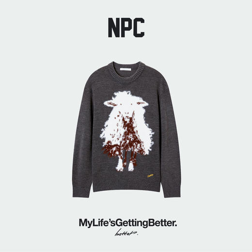 NPC潮牌【至臻羊毛胶囊】丝光澳毛绒嵌花圆领套头毛衣男NP5ASW04 商品图1