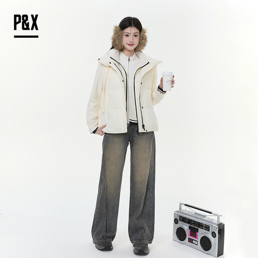 P&X设计师女装2025冬季分式马甲保暖短款羽绒服825424075 杏色 商品图2