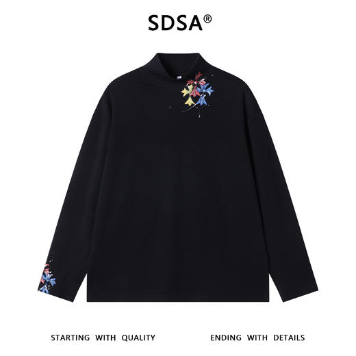 T4979SDSA秋冬新款痞帅男装泼墨彩色十字印花半高领长袖T恤百搭简约 商品图1