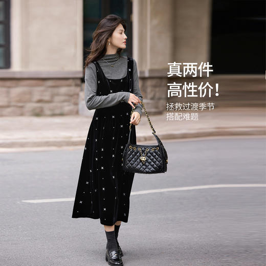 【年终特卖】熙世界千金风miu系穿搭背心裙套装女秋冬针织衫丝绒连衣裙两件套 商品图3