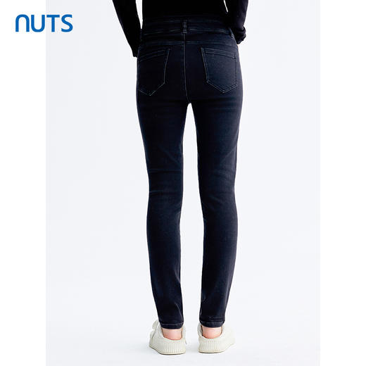 NUTS那时商场同款冬黑色高腰修身铅笔裤水洗牛仔长裤女5491103A1 商品图4