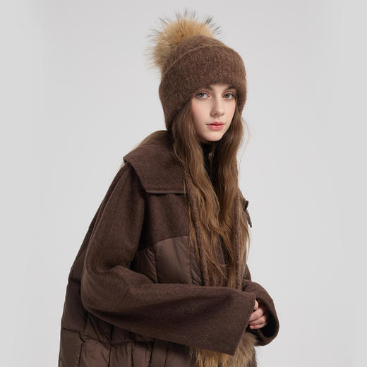 卡蒙毛绒针织帽女2025秋冬新款防寒保暖修饰脸型显脸小护耳毛线帽KM-9587 商品图6