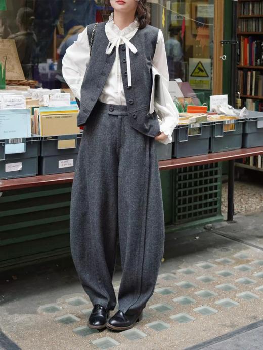 浮生八记/25D214/羊毛毛呢交叉腰头设计弯刀西装裤 商品图0