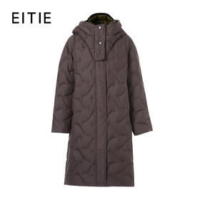 EITIE爱特爱高领大兜帽错落线迹绗缝细节感精致长款羽绒服8411115