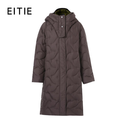 EITIE爱特爱高领大兜帽错落线迹绗缝细节感精致长款羽绒服8411115 商品图0