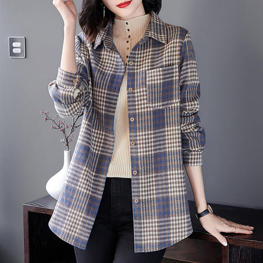 长袖格子衬衫女外套春秋款2026年新款小衫中年妈妈中长款女士上衣 商品图0