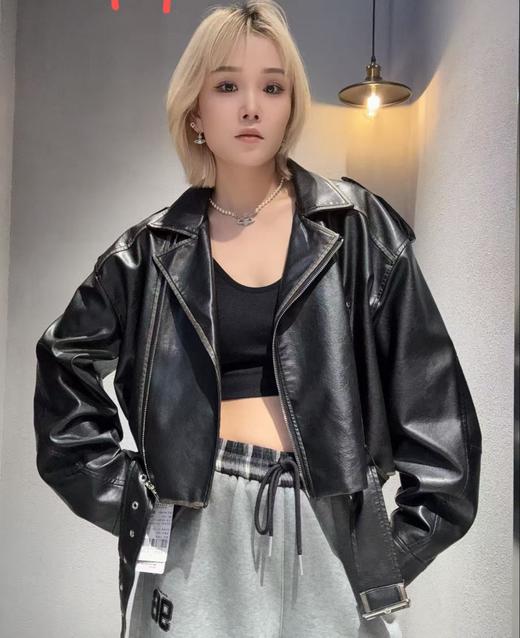 NC西装领斜拉链皮衣短外套50905秋季252303655005 商品图0