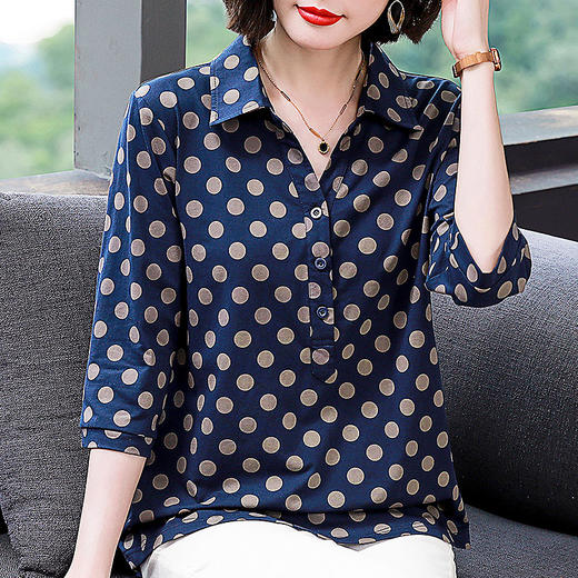 纯棉七分袖t恤上衣女春秋2026年新款大码波点中袖衫妈妈夏装短袖 商品图2