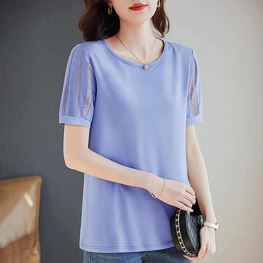 高端冰丝女士短袖t恤2026新款大码半袖女装宽松夏季纯棉上衣洋气 商品图1